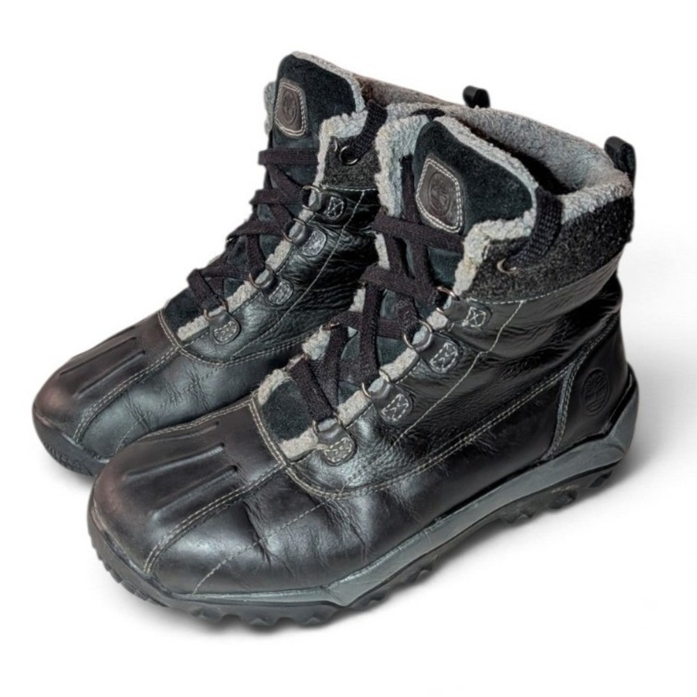 TIMBERLAND Woodbury Winner Boots Mens 9.5 Black Shearling Waterproof Leather Y2K
